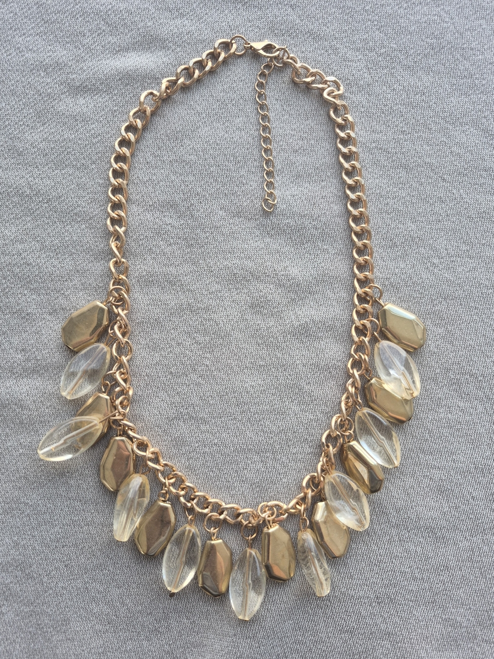 Gold-Tone Statement Necklace with Clear Crystal Drops